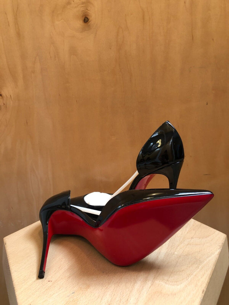 CHRISTIAN LOUBOUTIN Iriza Black Patent Leather Point Toe Stiletto Heel Pump 38.5