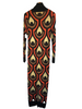 PACO RABANNE Black Brown Orange Knit Turtleneck Long Sleeve Midi Maxi Dress XS