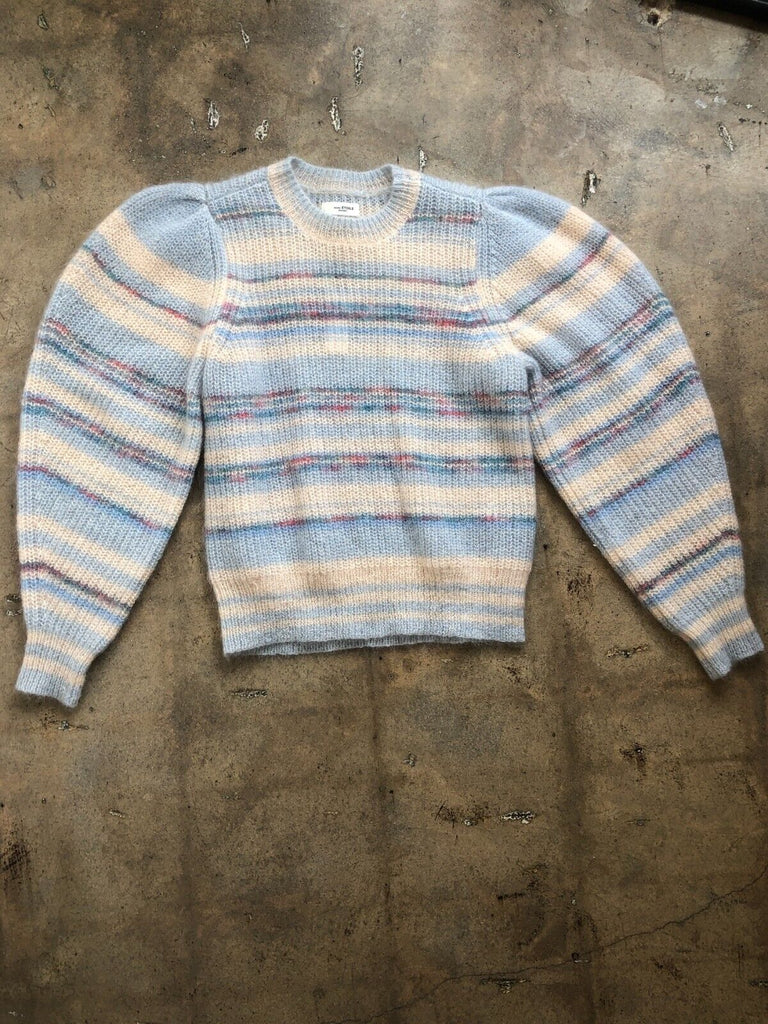 ISABEL MARANT Eleonore Blue Stripe Print Puff Sleeve Mohair Wool Sweater 36/4