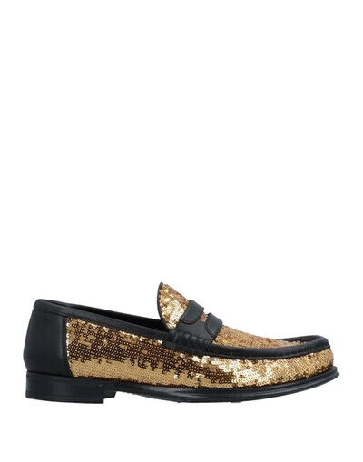 DOLCE & GABBANA Gold Sequin Black Leather Slide On Shoe Loafers UK 5.5 US 38.5