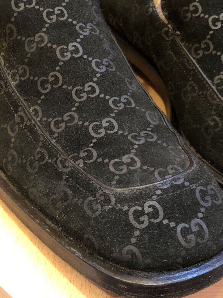 GUCCI	Men's Vtg Black Suede GG Monogram Logo Square Toe Loafer UK 9.5 / US 10