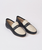 JAMIE HALLER Two Tone Black Bone Cream Leather Slip On Penny Loafers 40