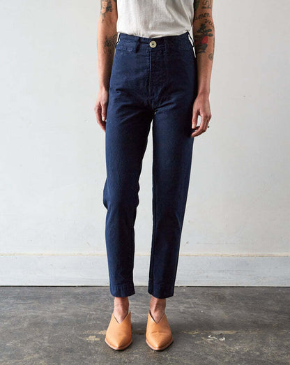 JESSE KAMM Ranger Midnight Navy Blue Cotton Canvas Straight Slim Leg Pant 4/6