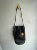 BUILDING BLOCK Black Leather Wood Ball Circle Tassel Bucket Shoulder Bag Purse