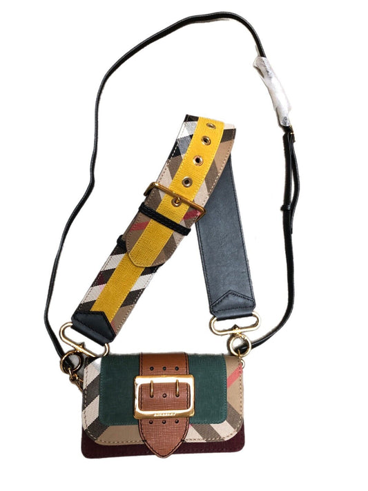 BURBERRY The Small House Nova Check Buckle Sea Green Leather Shoulder Bag Purse