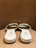 CHANEL 2019 Ivory White Leather Beaded Pearl CC Logo Flat Slide Sandals 38.5