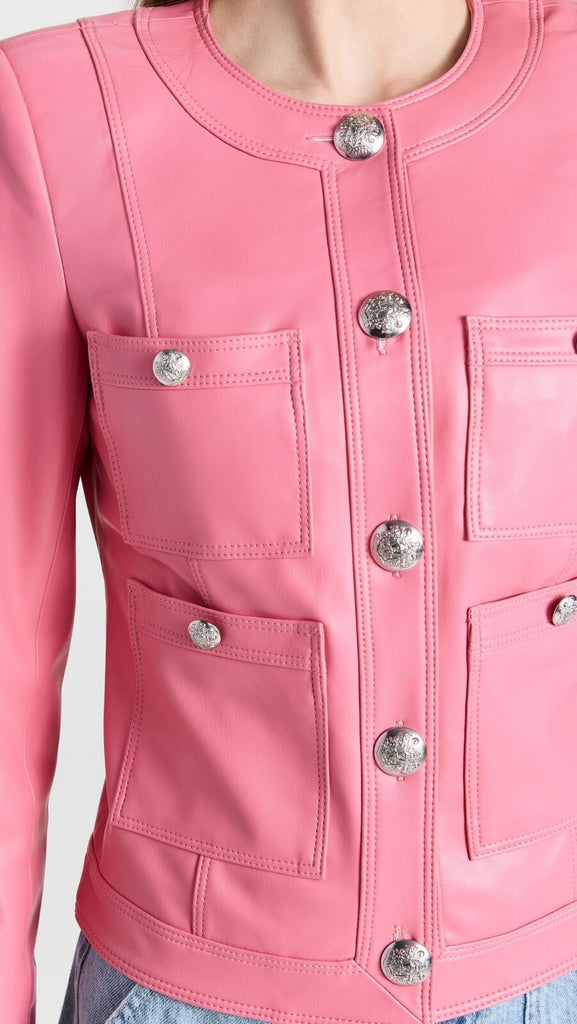 VERONICA BEARD Ozuna Dark Peony Pink Faux Leather Silver Button Blazer Jacket 4