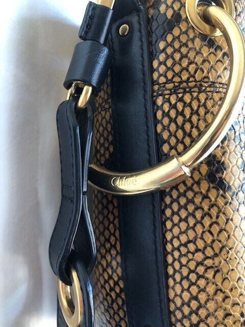 CHLOE Roy Mini Snakeskin Animal Print Brown Leather Shoulder Bucket Bag Purse