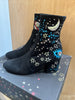 VALENTINO Black Suede Leather Star Planet Print Ankle Sock Block Heel Boot 37