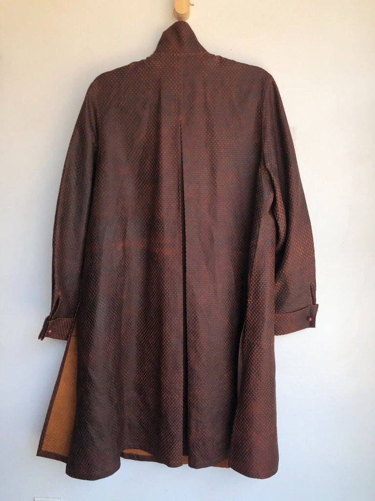 SOPHIE HONG	Rare Dark Brown Orange Snakeskin Embossed Silk Lapel Jacket Coat L