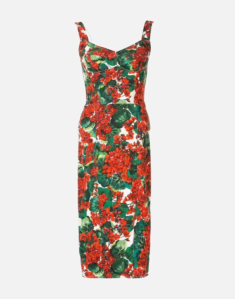 DOLCE & GABBANA D&G Portofino Red Flower Print Bustier Bodycon Knee Dress 40/4/2