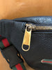 GUCCI Black Grained Logo Red Green Strap Leather Small Fanny Pack Purse Belt Bag