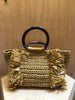 CAROLINA SANTO DOMINGO  Raffia Straw Tan Brown Marbled Acrylic Chain Bag Purse