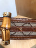 GUCCI GG Monogram Print Beige Brown Leather Canvas Bamboo Waist Belt 75/30