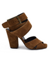 SAINT LAURENT Brown Oak Suede Leather Strappy Crossover Ankle Sandal Heels 35.5