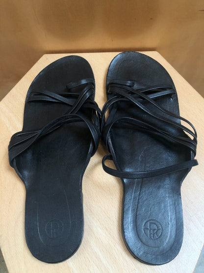 THE ROW Cannes Black Crossover Strap Leather Strappy Slide On Flat Sandal 39/9