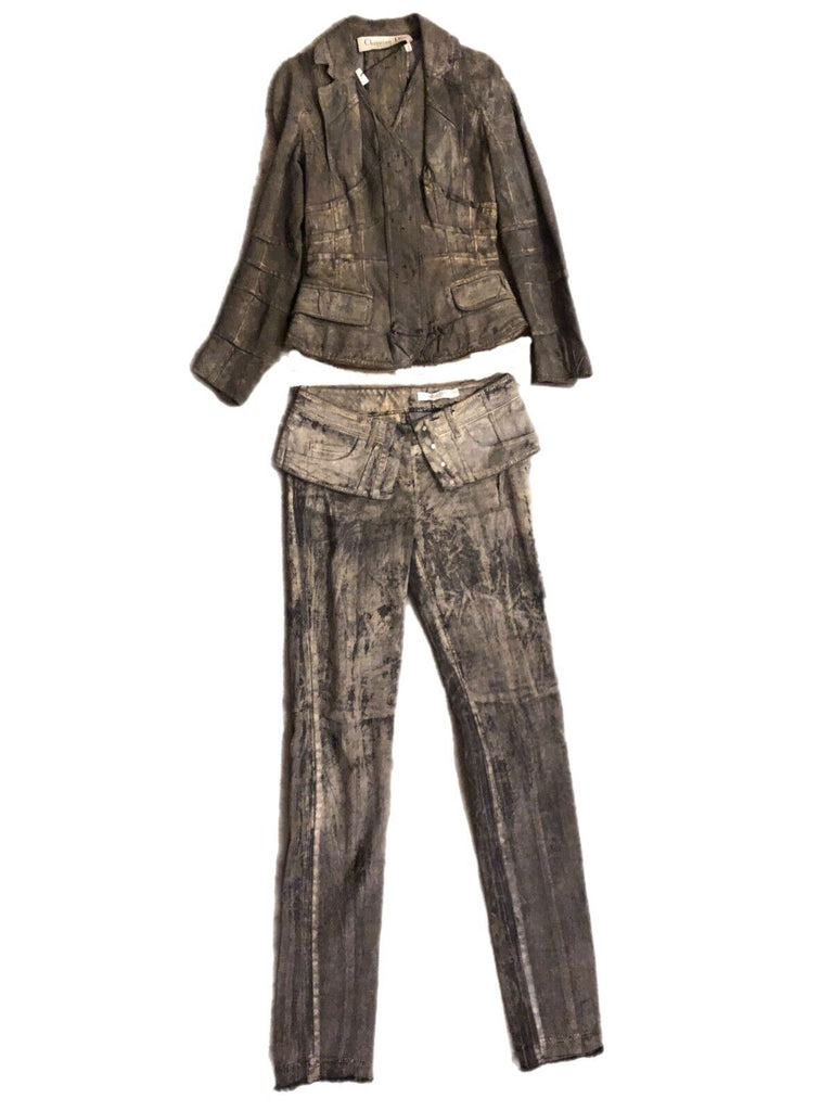 CHRISTIAN DIOR Vtg 2006 John Galliano Grey Paint Denim Flare Trouser Pant 38/6