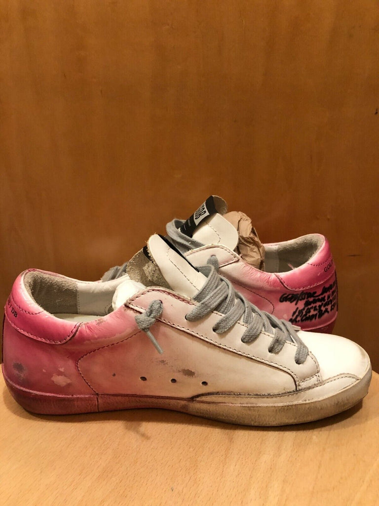 GOLDEN GOOSE Superstar White Sprayed Paint Pink Low Top Leather Women Sneaker 38