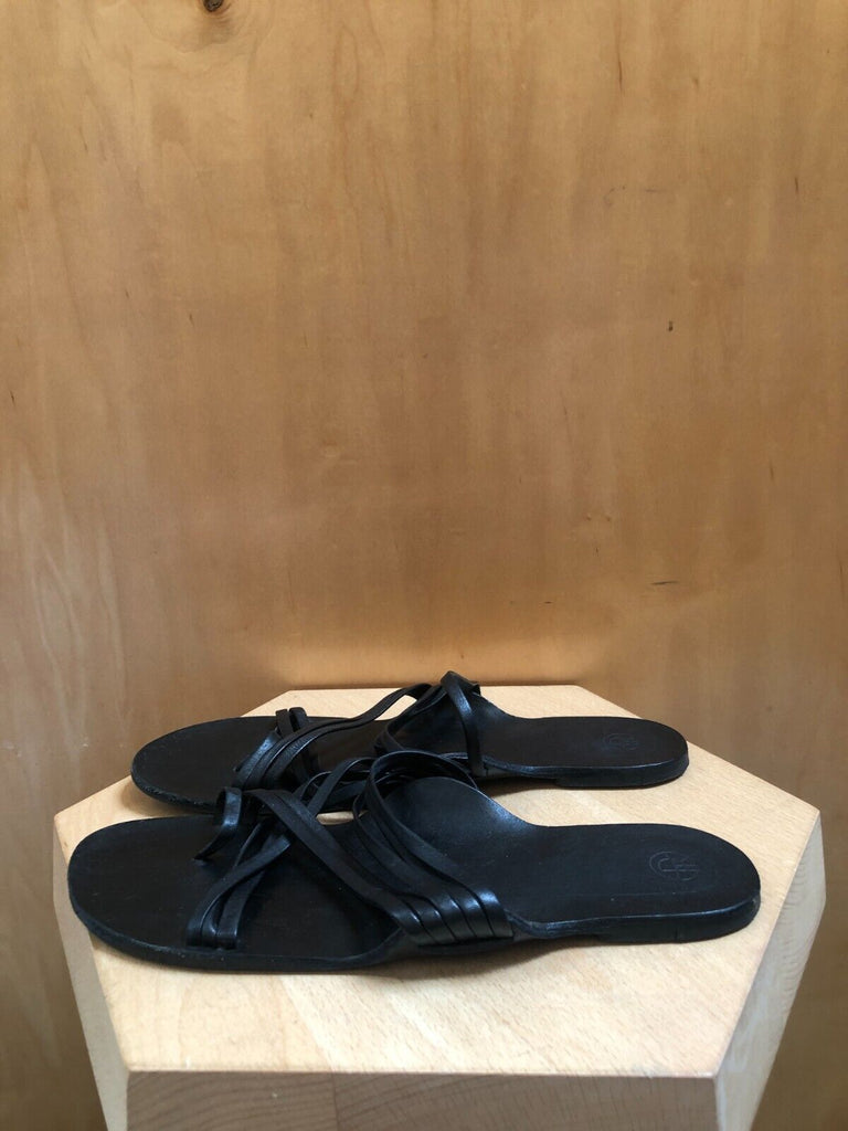 THE ROW Cannes Black Crossover Strap Leather Strappy Slide On Flat Sandal 39/9