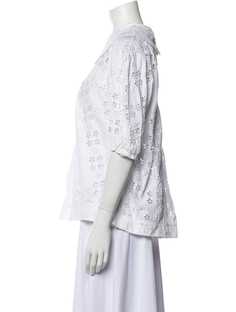 SIMONE ROCHA White Broderie Anglaise Peter Pan Collar Lace Eyelet Top Blouse 8/4