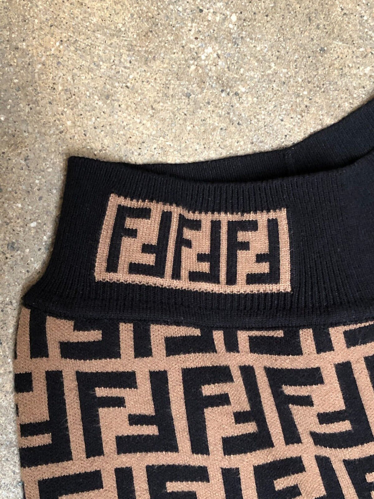 FENDI Brown Black Zucca FF Monogram Print Viscose Knit Skinny Legging Pant 36/0