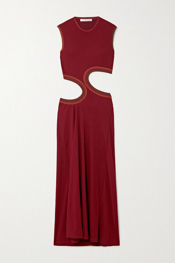 CHRISTOPHER ESBER Maroon Red Ribbed Knit Cut Out Sleeveless Maxi Dress UK 4 US 0