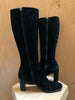 GUCCI Vtg Tom Ford Black Suede Leather Interlocking GG Logo Knee High Boot 37.5