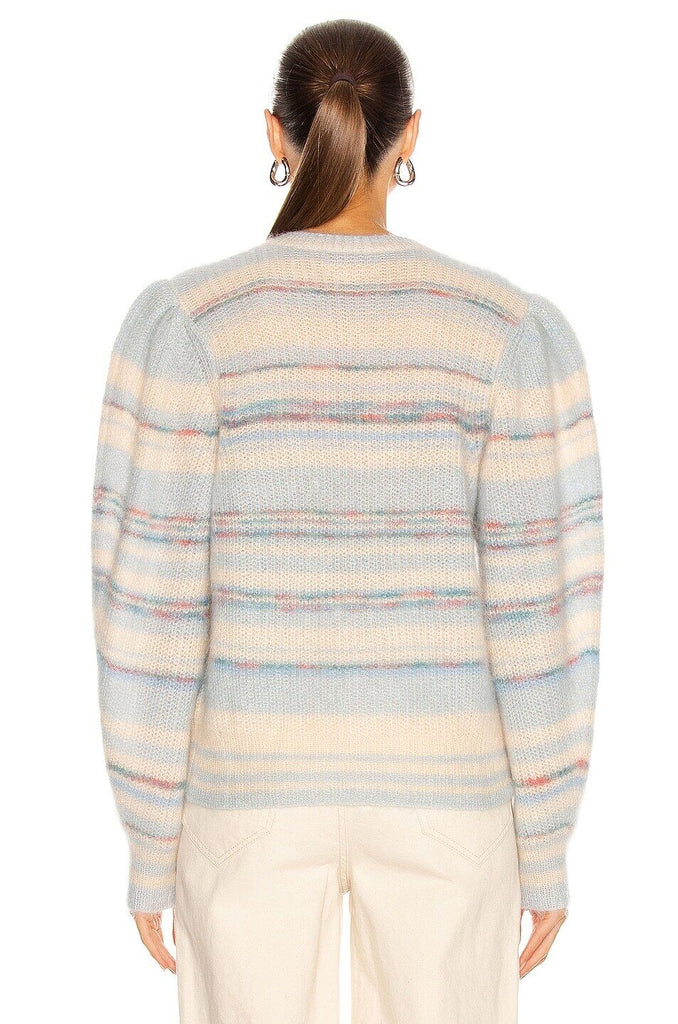 ISABEL MARANT Eleonore Blue Stripe Print Puff Sleeve Mohair Wool Sweater 36/4