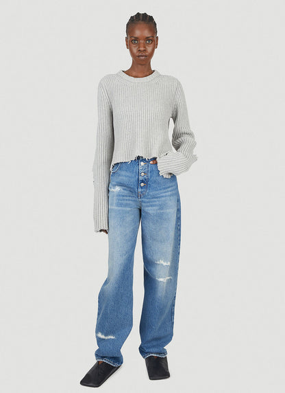 MM6 MARGIELA Spliced High Waisted Light Distressed Baggy Denim Pant Jean 26