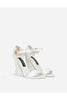 DOLCE & GABBANA White Leather Gold Chunky Wedge Curved Statement Strappy Heel 41