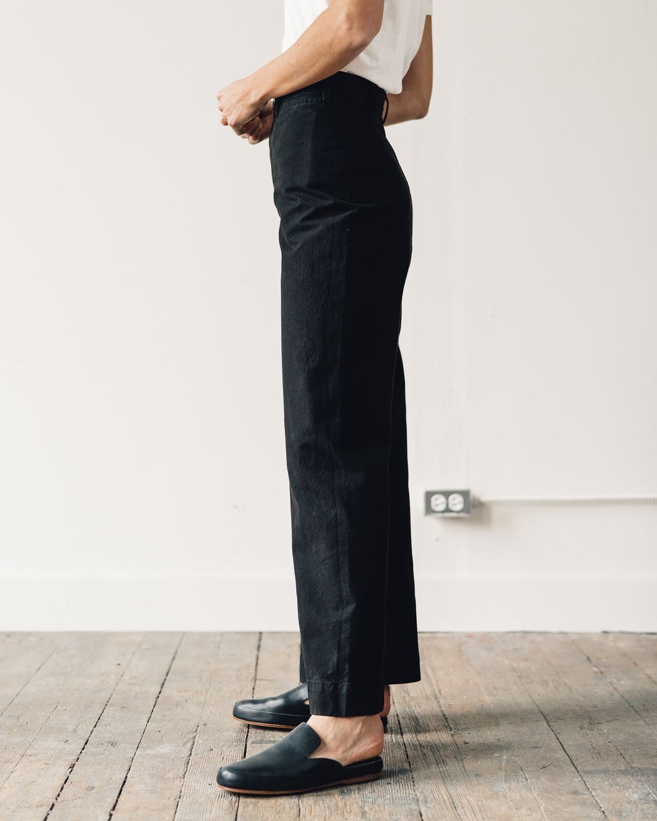 JESSE KAMM $400 Black Wide Leg High Waist Rise Cotton Canvas Trouser Pant 6/8