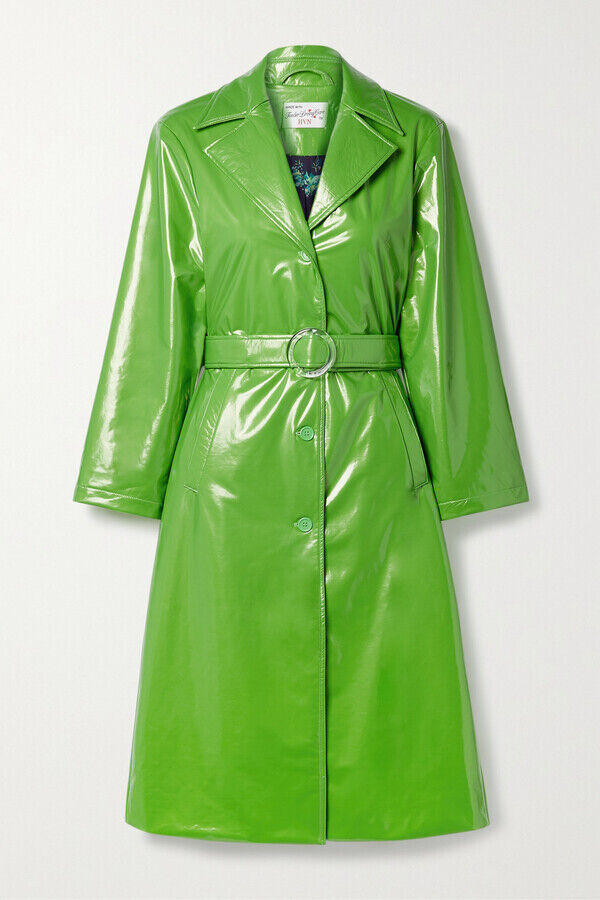 HVN TENDER LOVING CARE Caitlyn Bright Green PVC Belt Vinyl Trench Jacket Coat S