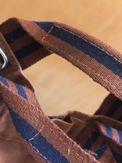 HERMES Fourre Tout Mm Camel Brown Blue Stripe Canvas Tote Shoulder Bag Purse