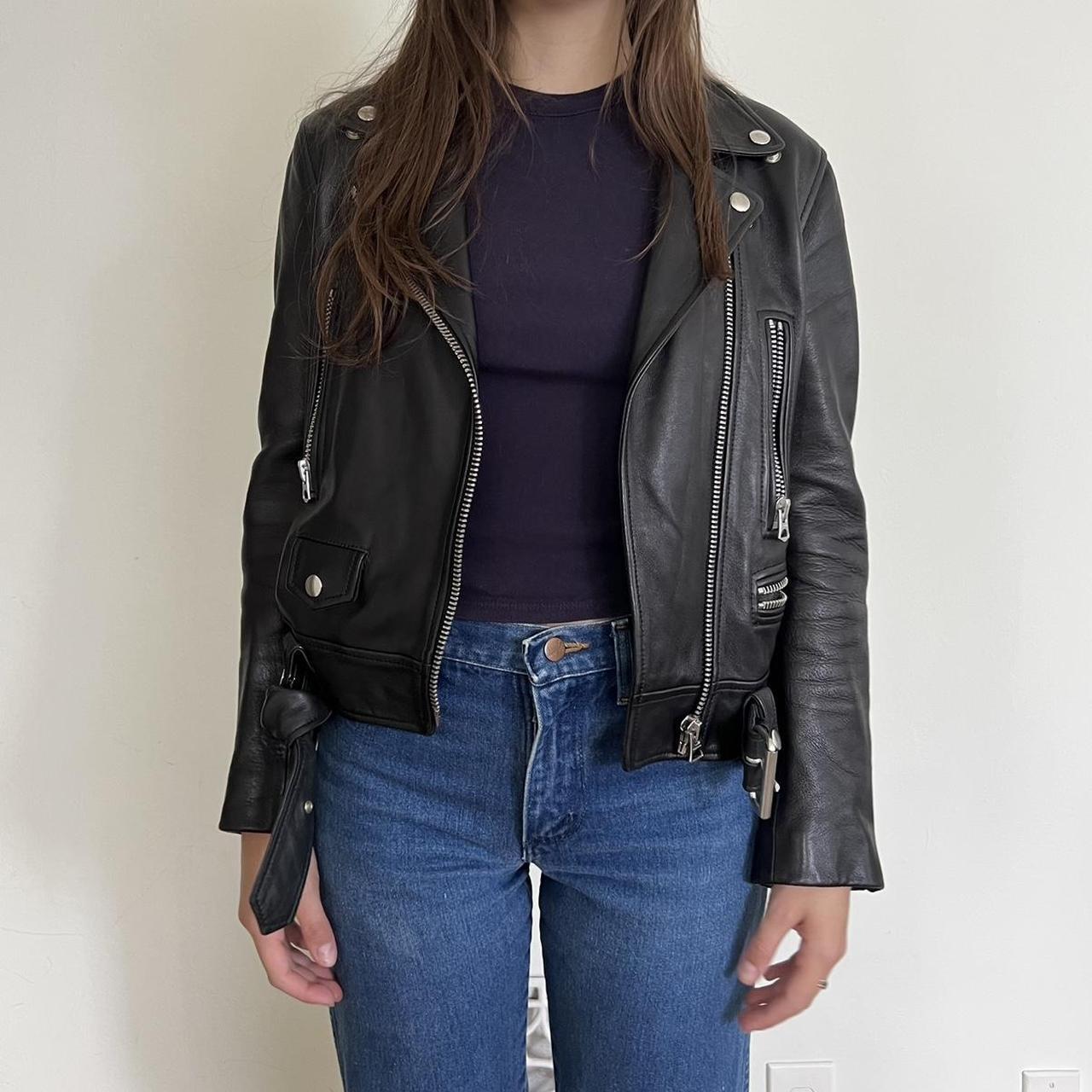 Acne Studios Mock レザージャケット 32 希少サイズ春先にも！ ACNE STUDIOS Mock Black Leather Asymmetric Zip Belted Moto