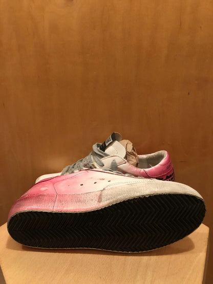 GOLDEN GOOSE Superstar White Sprayed Paint Pink Low Top Leather Women Sneaker 38