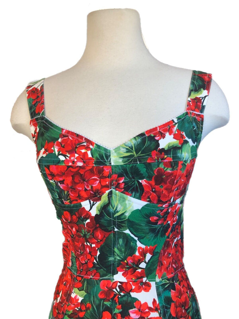 DOLCE & GABBANA D&G Portofino Red Flower Print Bustier Bodycon Knee Dress 40/4/2