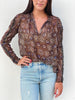 ULLA JOHNSON Marilla Brown Metallic Pattern Patchwork Long Sleeve Tie Silk Top 2