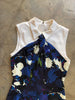 ERDEM Dark Blue Cream Multicolor Abstract Print Collar Sleeveless Midi Dress S/M