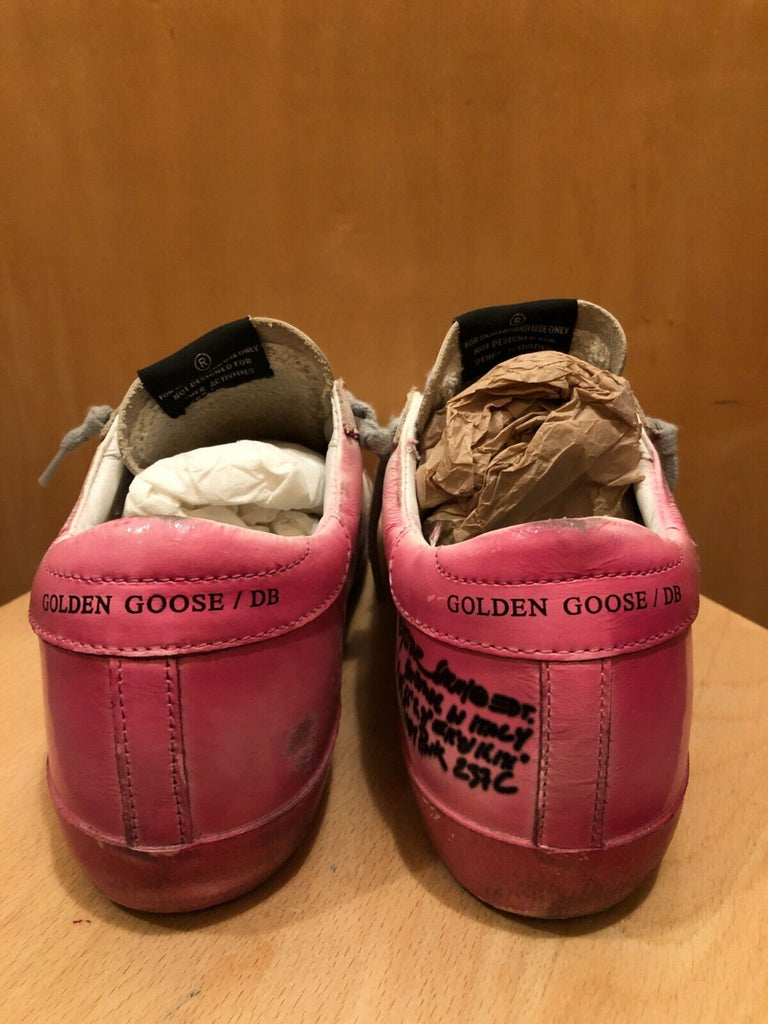 GOLDEN GOOSE Superstar White Sprayed Paint Pink Low Top Leather Women Sneaker 38