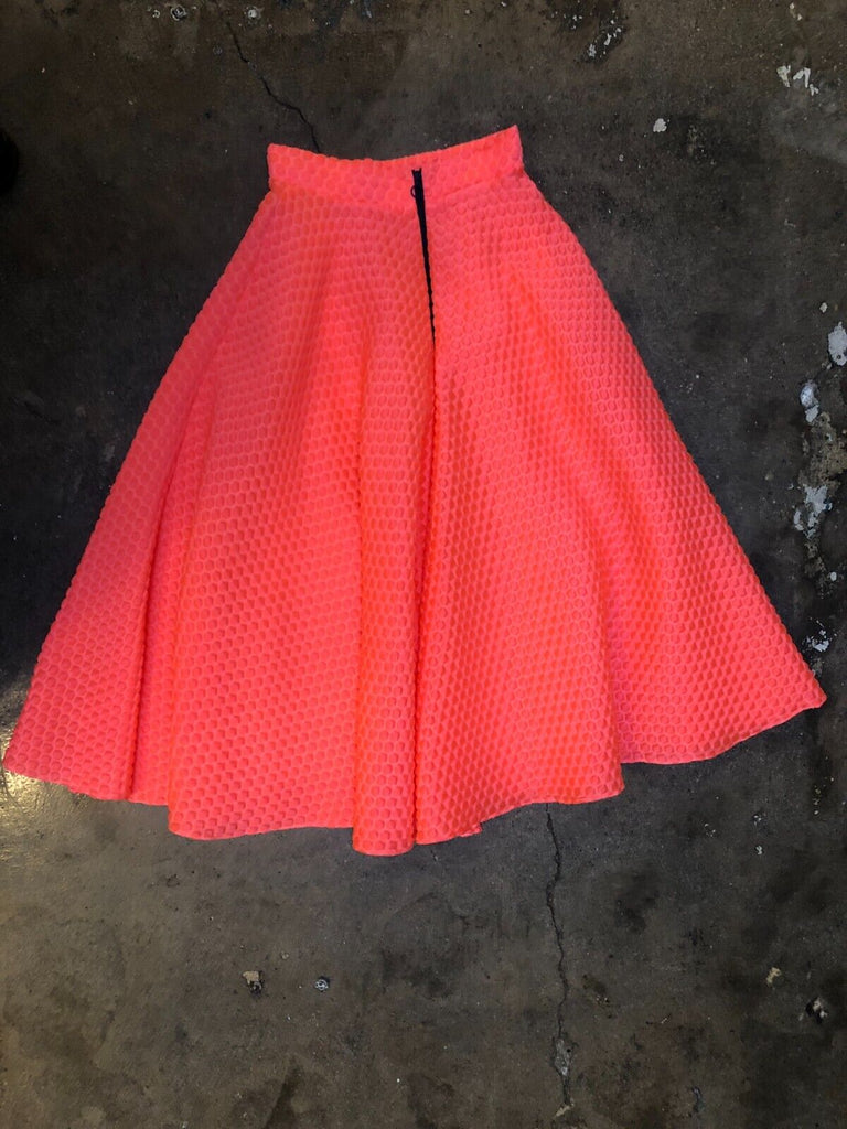 ROKSANDA Bright Pink Raised Bubble High Waist Pleated Midi Skirt UK 8 / US 4