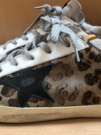 GOLDEN GOOSE Seastar Superstar Leopard Print Calf Pony Hair Leather Sneaker 40