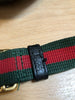 GUCCI Black Grained Logo Red Green Strap Leather Small Fanny Pack Purse Belt Bag