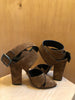 SAINT LAURENT Brown Oak Suede Leather Strappy Crossover Ankle Sandal Heels 35.5