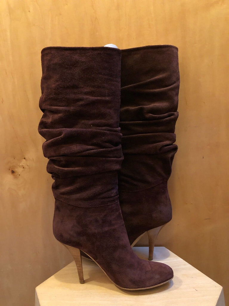 CHRISTIAN DIOR Burgundy Slouch Suede Leather Buckle Heel Calf Knee High Boot 36