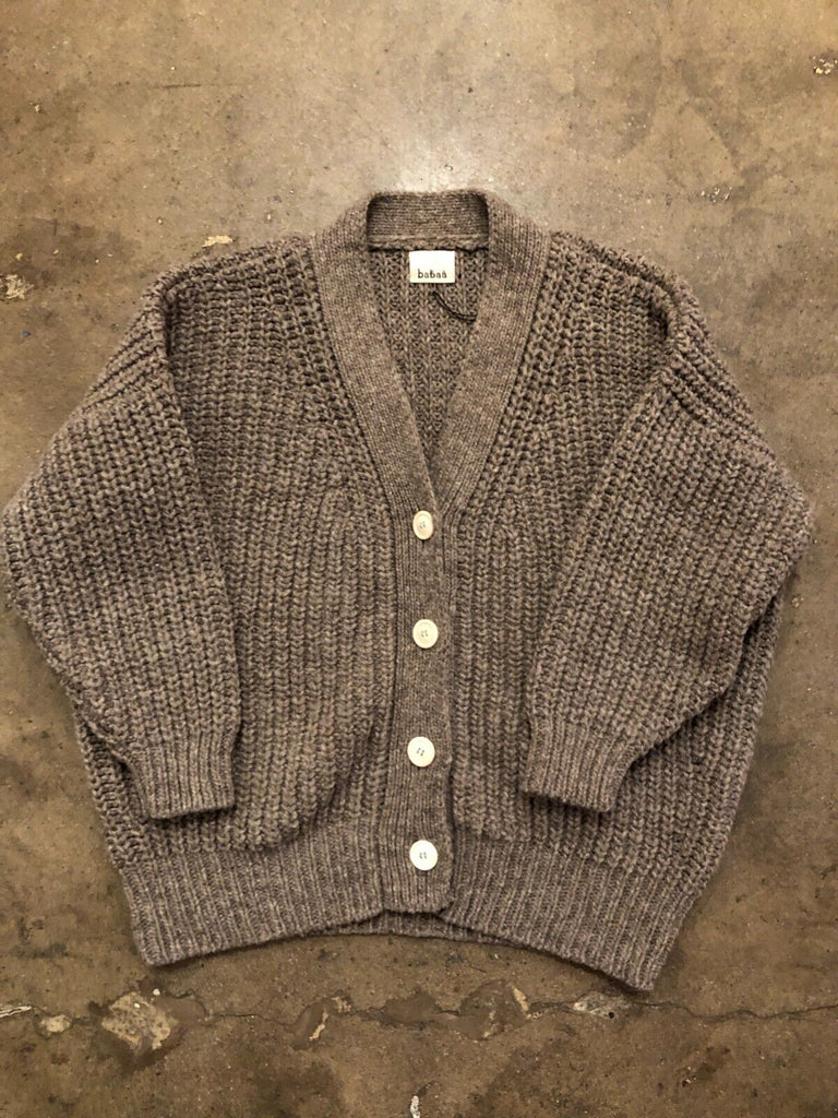 BABAA	No19 Dark Mist Grey Wool Chunky Knit V Neck Button Up Sweater Cardigan O/S