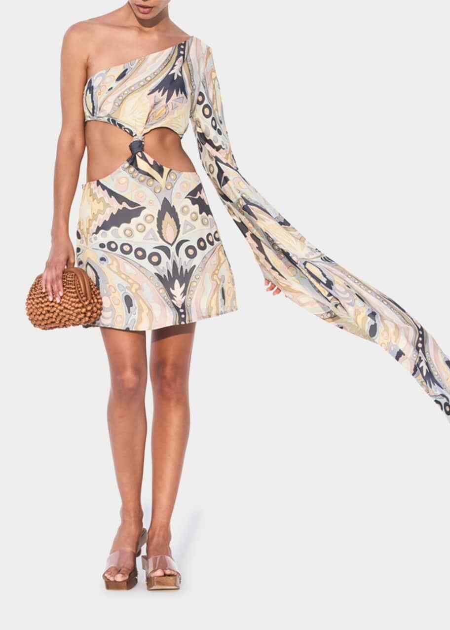 CULT GAIA	$500 Lucy Paisley Multicolor One Shoulder Silk Cut Out Mini Dress XS