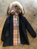 BURBERRY LONDON Dara Black Nylon Down Detachable Fur Hood Coat Jacket S