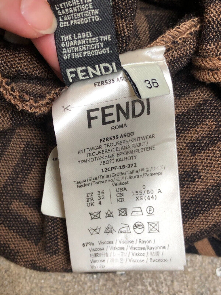 FENDI Brown Black Zucca FF Monogram Print Viscose Knit Skinny Legging Pant 36/0