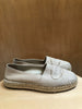 PRADA	Beige Canvas Trim Round Toe Logo Straw Raffia Platform Flat Espadrille 36