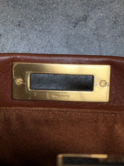 FENDI Peekaboo Iconic Medium Brown Camel Copper Leather Shoulder Bag Purse